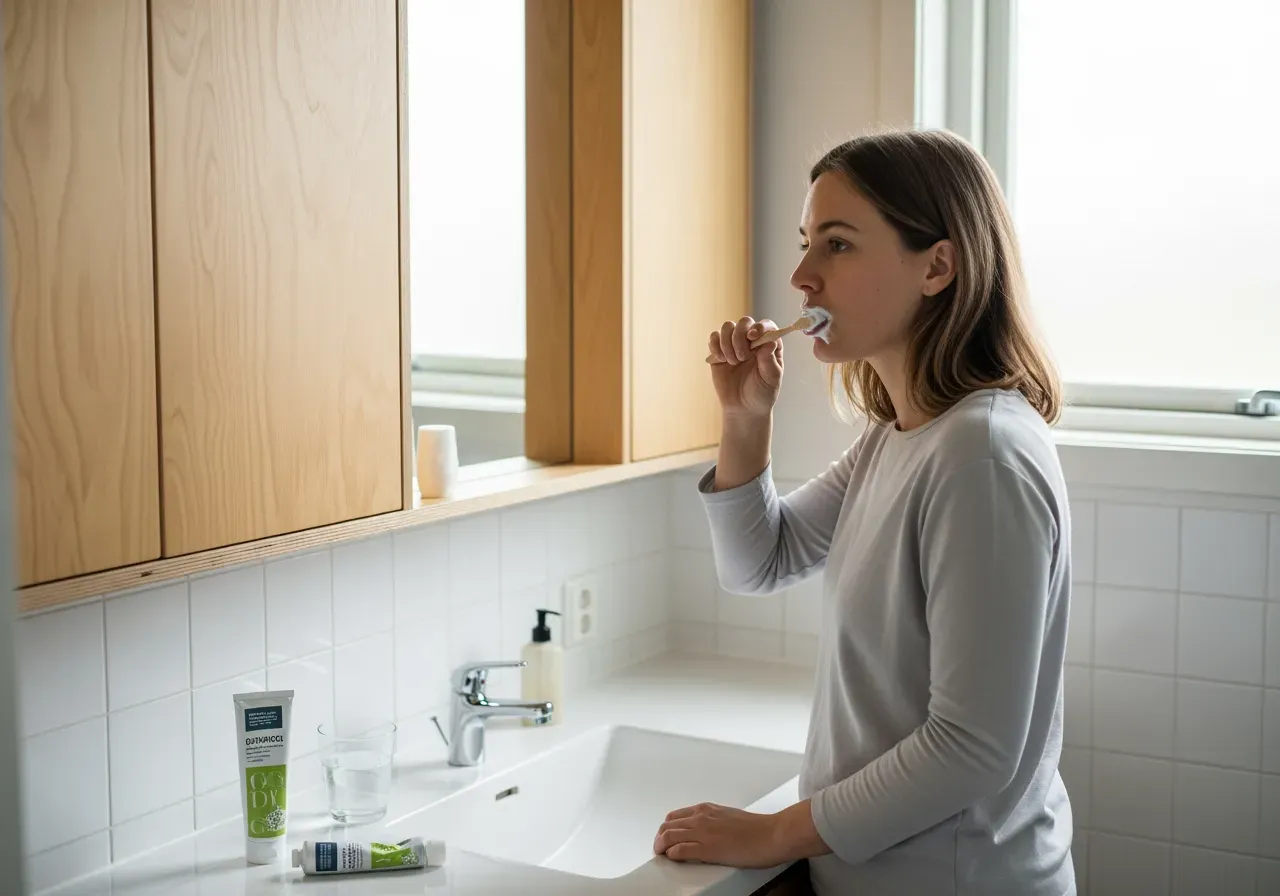 Kvinna borstar tänderna