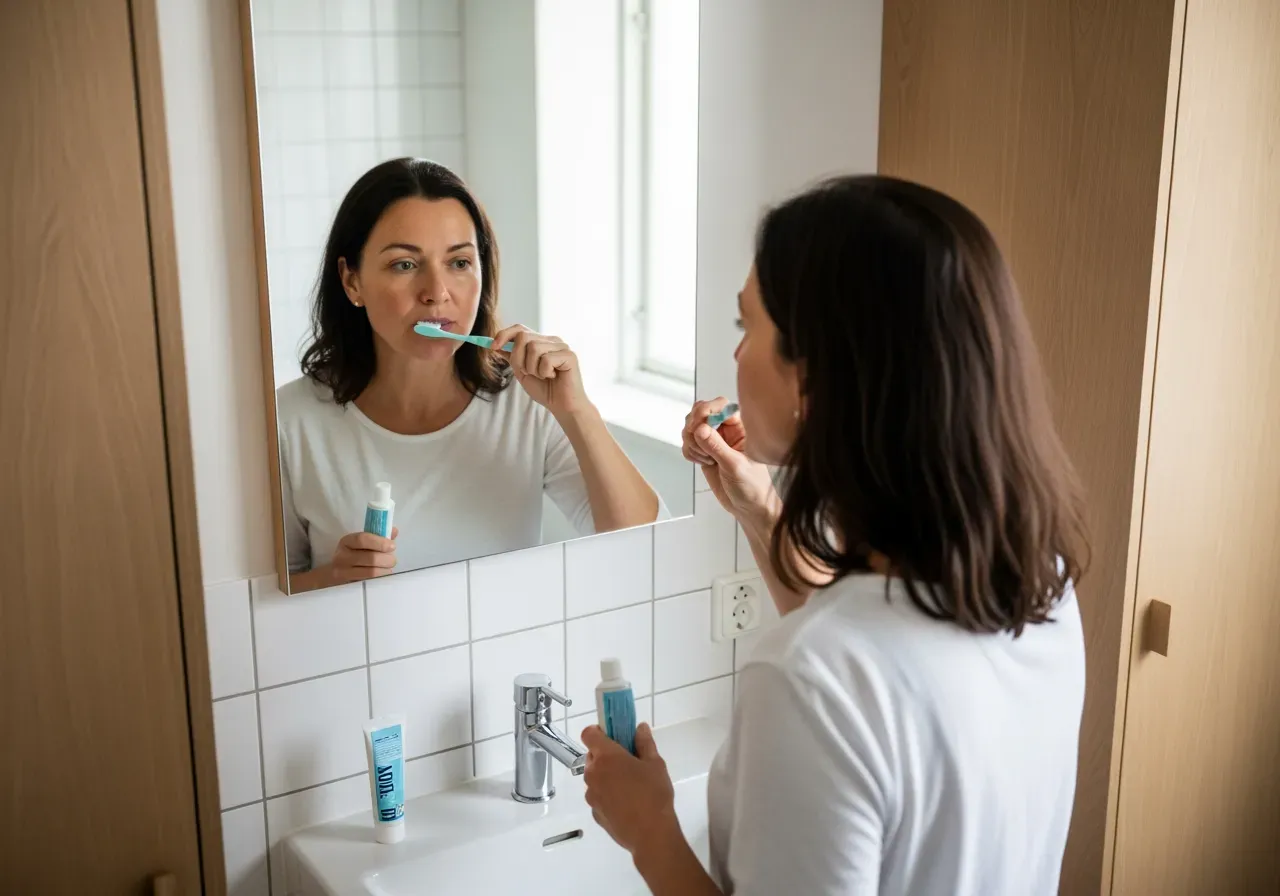 Kvinna borstar tänderna