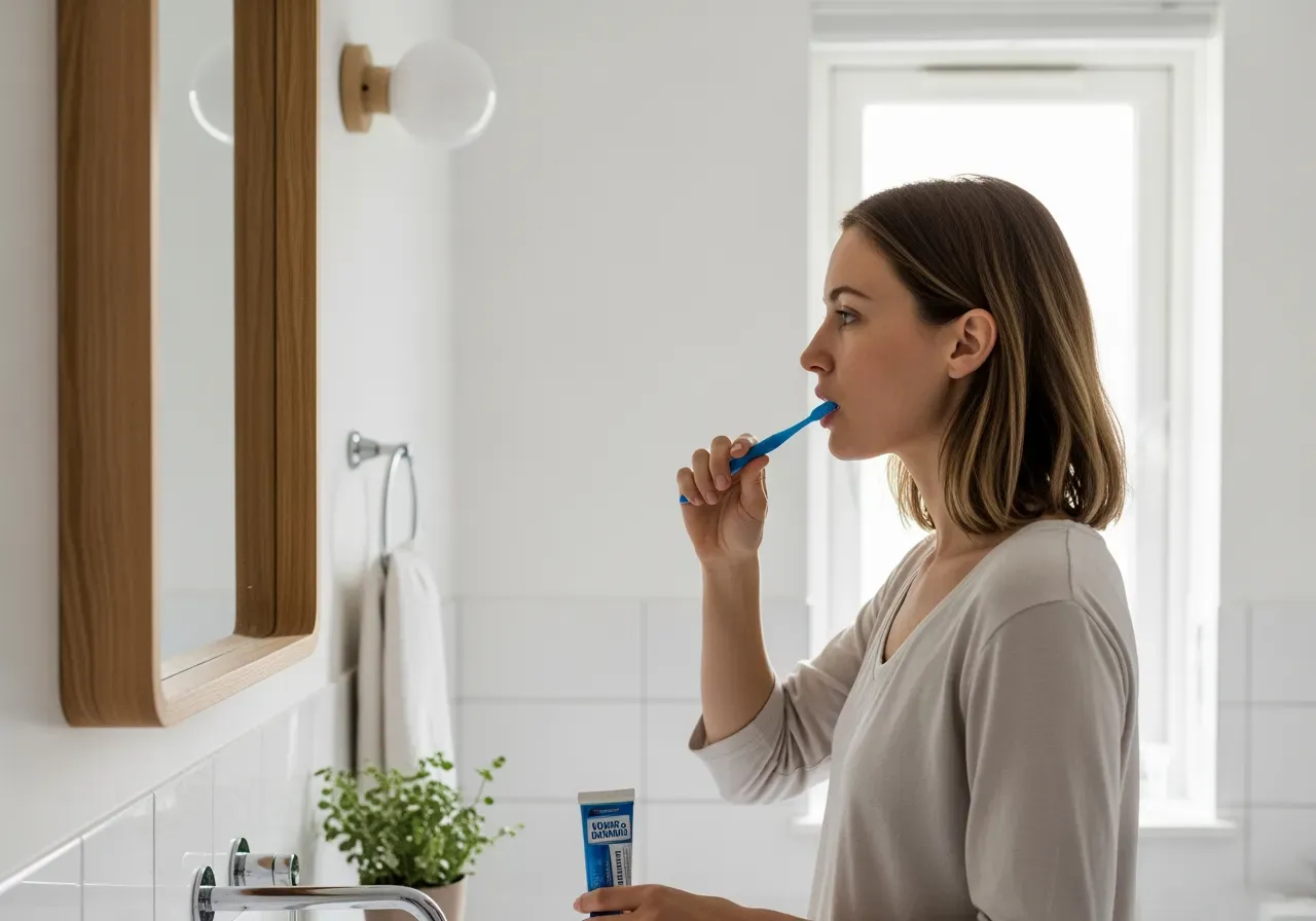Kvinna borstar sina tänder