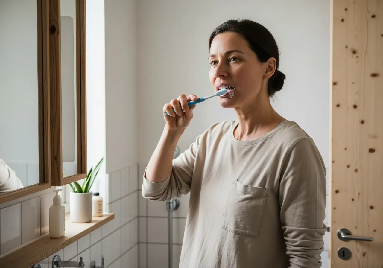 Kvinna borstar sina tänder