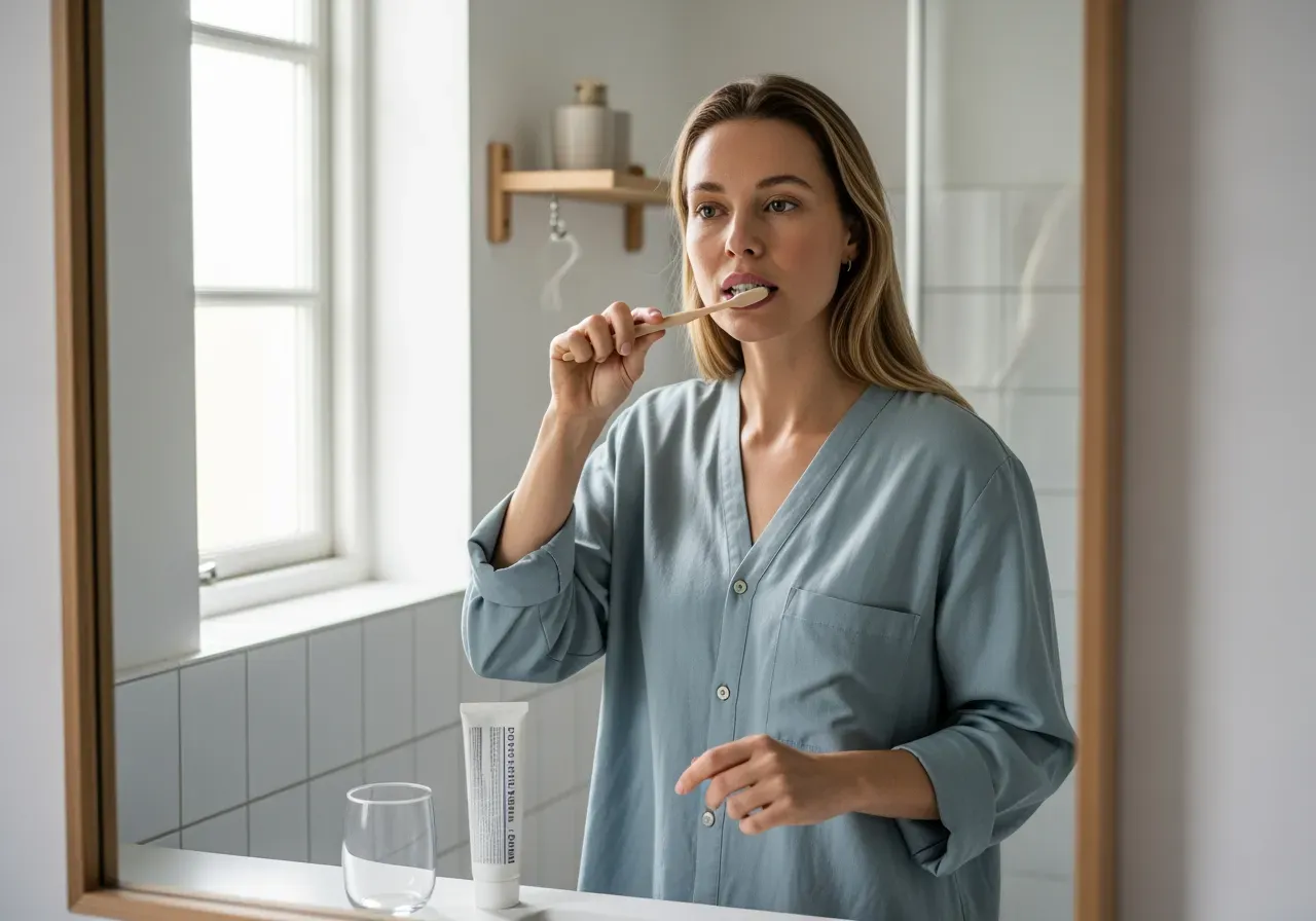 Kvinna borstar sina tänder