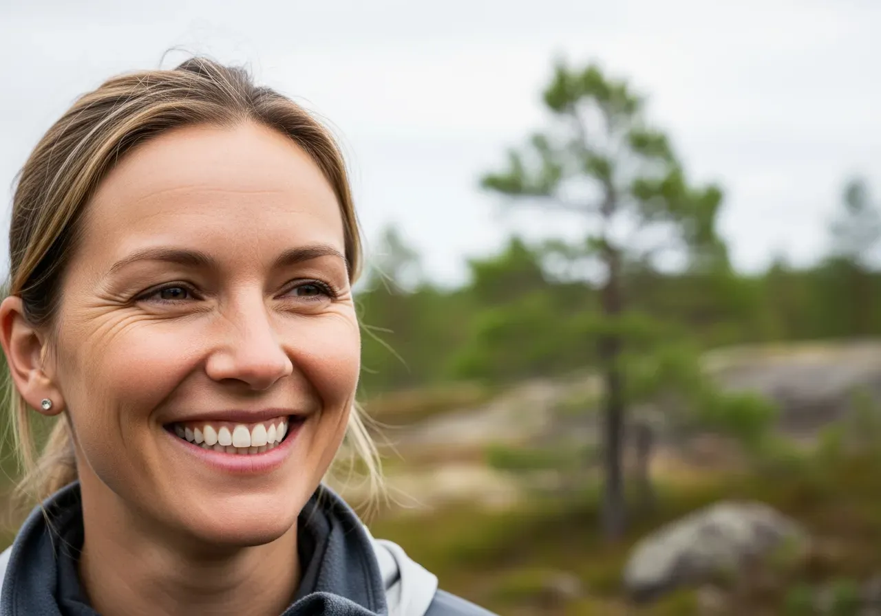 Kvinna ler med vita tänder