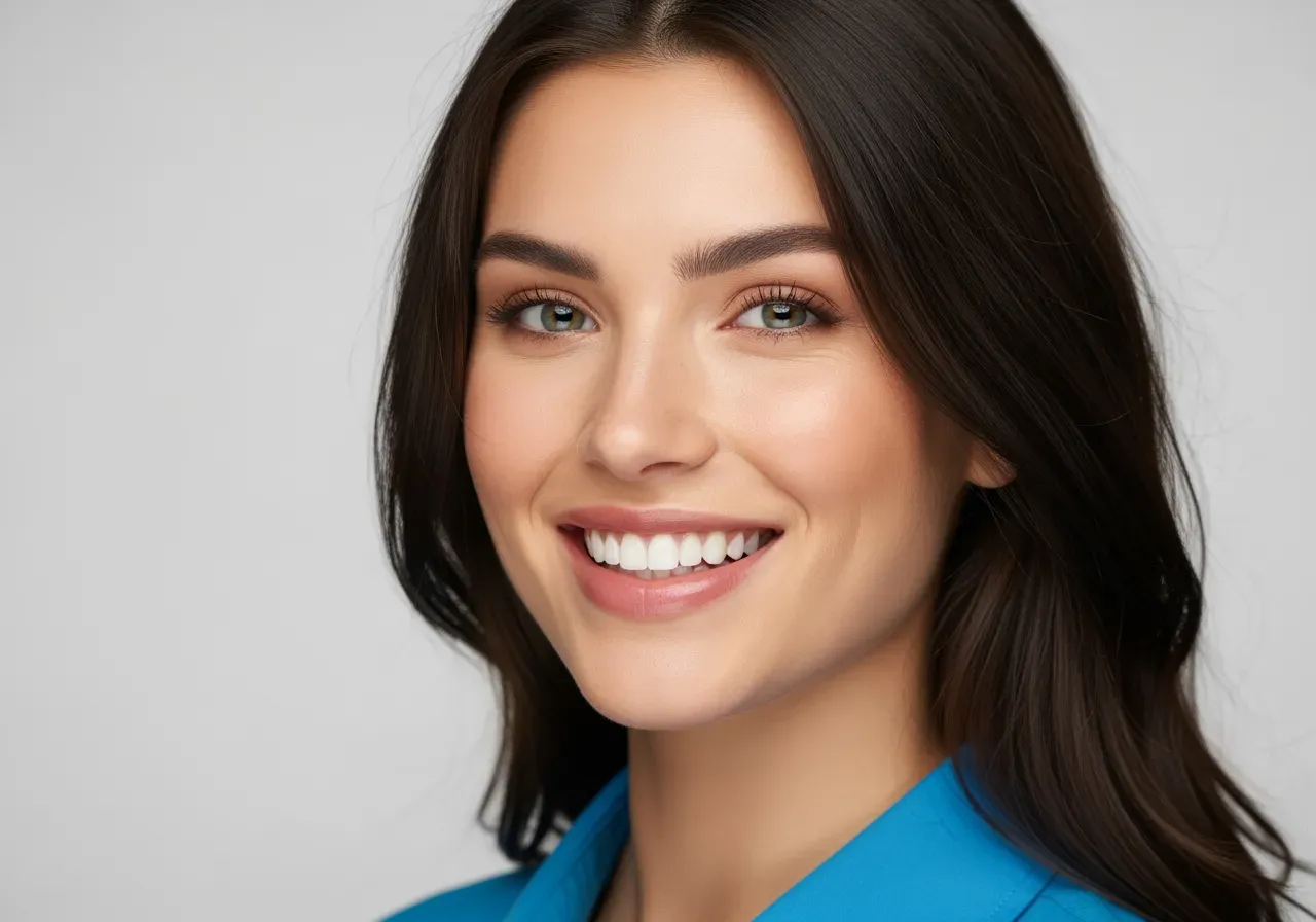 Kvinna ler med vita tänder