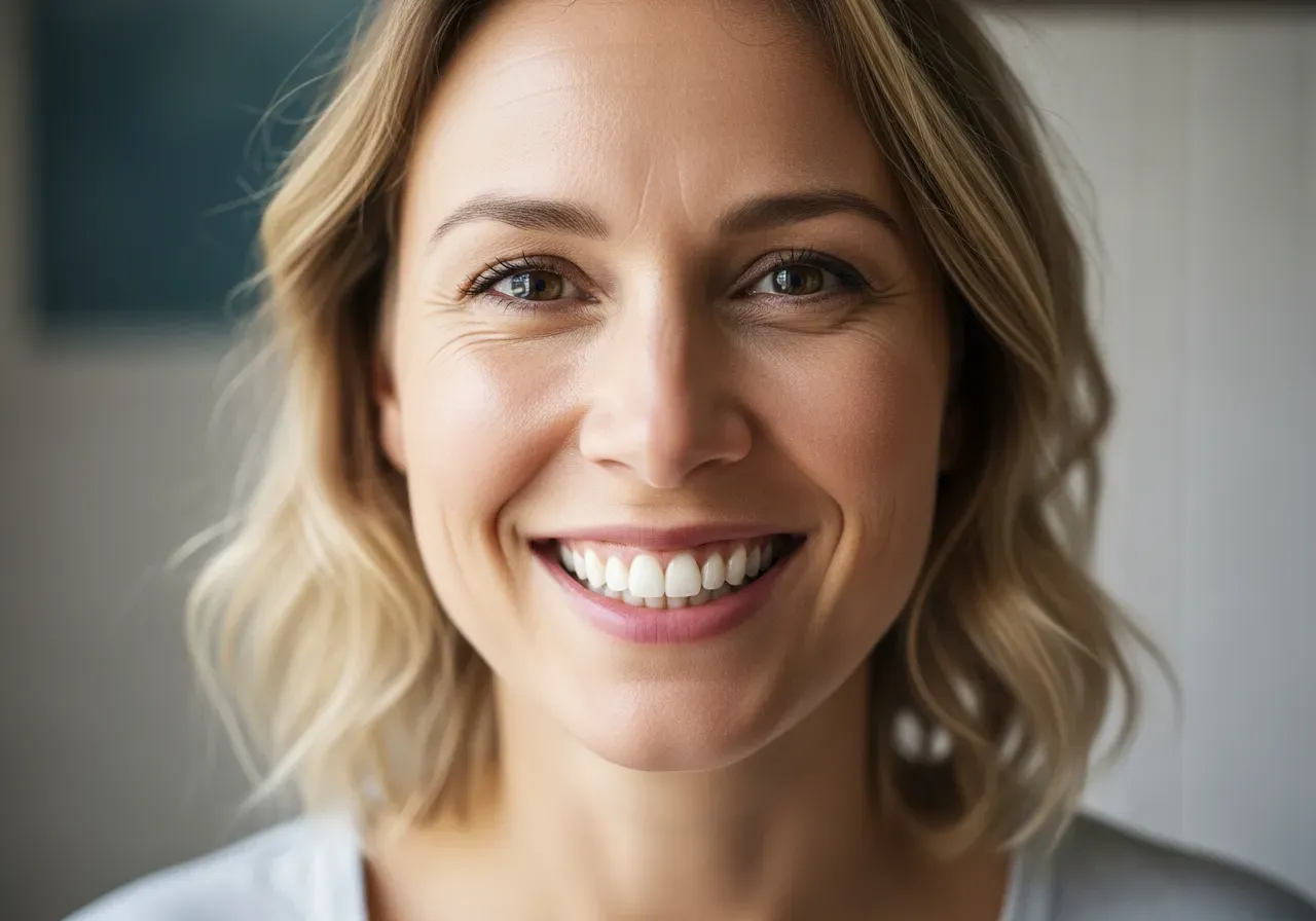 Kvinna visar vita tänder
