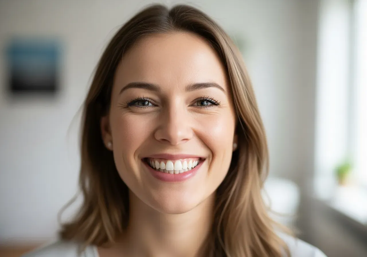 Kvinna visar vita tänder