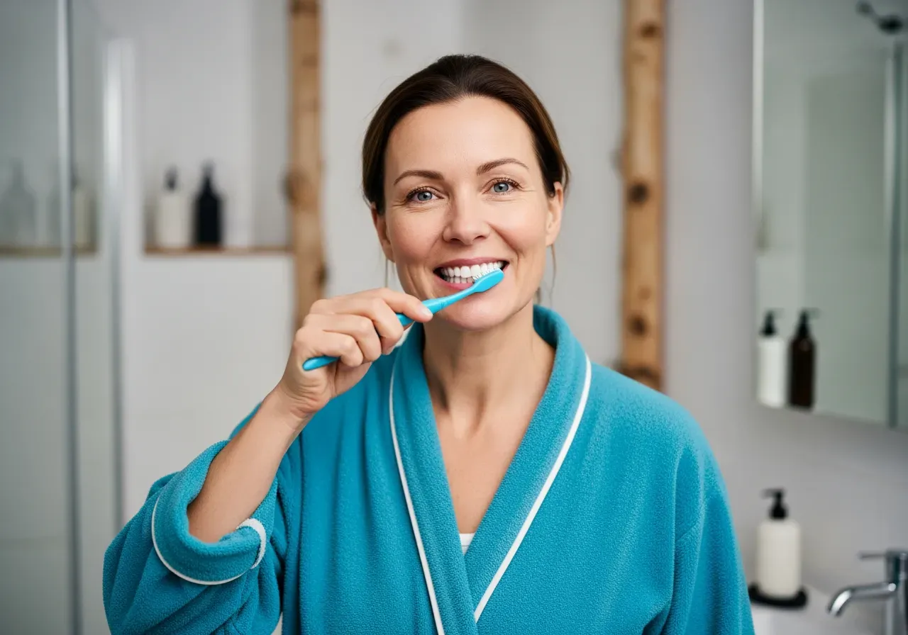 Kvinna borstar sina vita tänder