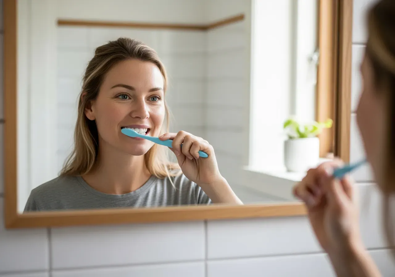 Kvinna borstar sina vita tänder