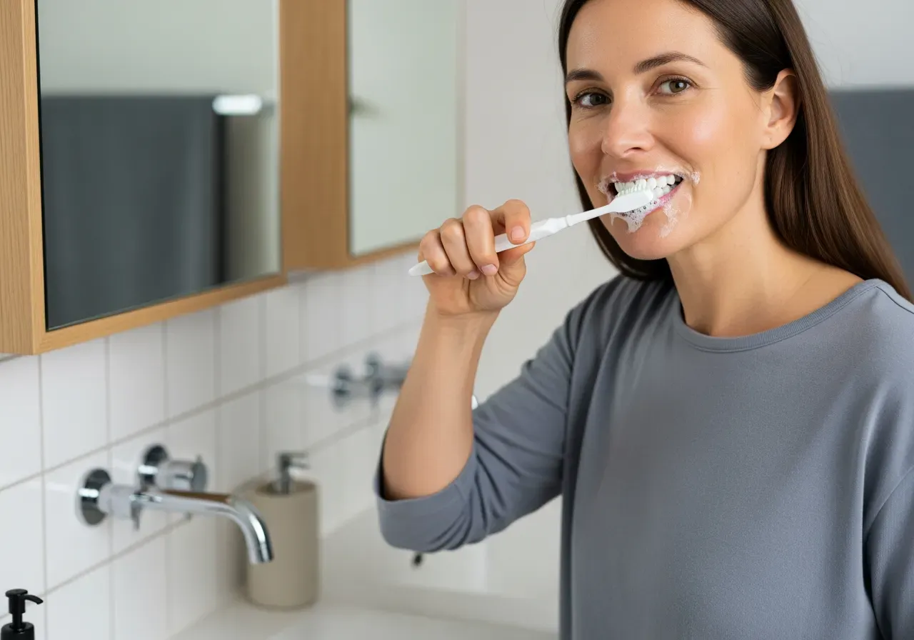 Kvinna borstar sina vita tänder