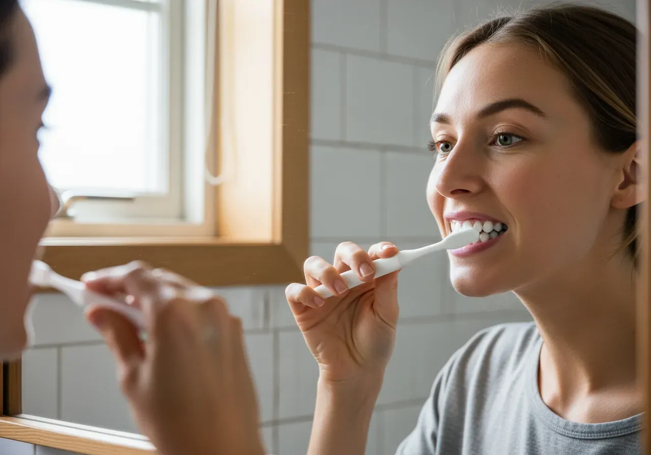Kvinna borstar sina vita tänder
